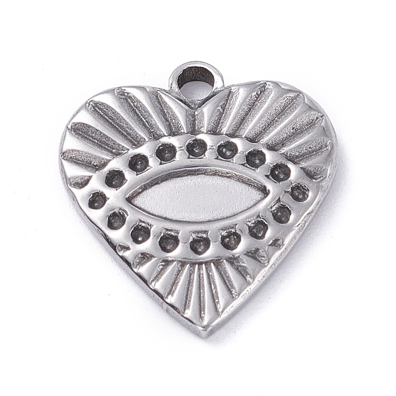 304 Stainless Steel Pendant Rhinestone Cabochons, Heart with Eye