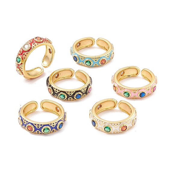 Плоское круглое кольцо-манжета из кубического циркония, открытое кольцо из латуни с длительным сроком службы для женщин с покрытием из эмали, золотые