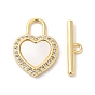 Brass Micro Pave Clear Cubic Zirconia Toggle Clasps, with Shell, Heart Lock