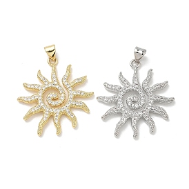 Brass Clear Cubic Zirconia Pendants, Sun Charms, Long-Lasting Plated, Lead Free & Cadmium Free