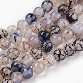 Round Natural Dragon Veins Agate Beads Strands, Dyed