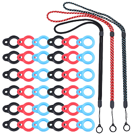 3pcs 3 couleurs sangle de cou en polyester, sangle de lanière anti-perte de stylo vape, avec bouchon en plastique, anneaux en silicone et 45pcs 3 couleurs pendentif en silicone