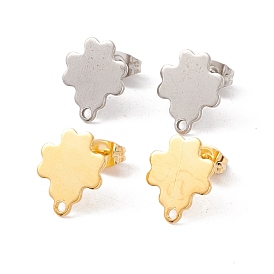 201 Stainless Steel Stud Earring Findings, with 304 Stainless Steel Pins, Horizontal Loops and Ear Nuts, Clover