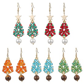 5 пары висячих сережек из натурального тигрового глаза, серьги из стеклянных бусин и стеклянного жемчуга в виде деревьев, 304 серьги-крючки из нержавеющей стали для женщин, золотые