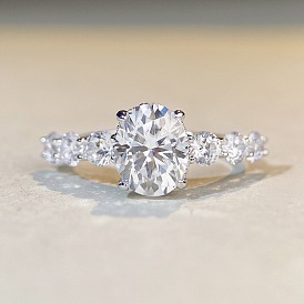 Кольца для женщин из стерлингового серебра с родиевым покрытием и муассанитом, овальные