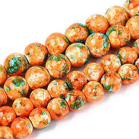 С напылением окрашенные синтетические бирюзовые бусинки, круглые