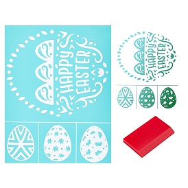 Gorgecraft 2Pcs Easter Theme Pattern Self-Adhesive Silk Screen Printing Stencil, and TPU Scraper