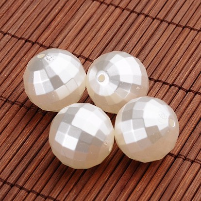 Faceted Round Acrylic Imitation Pearl Beads, 20mm, Hole: 2mm, about 102pcs/500g