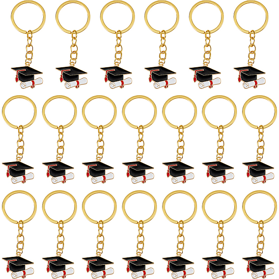 20Pcs Zinc Alloy Enamel Graduation Hat Keychains, with Split Key Rings