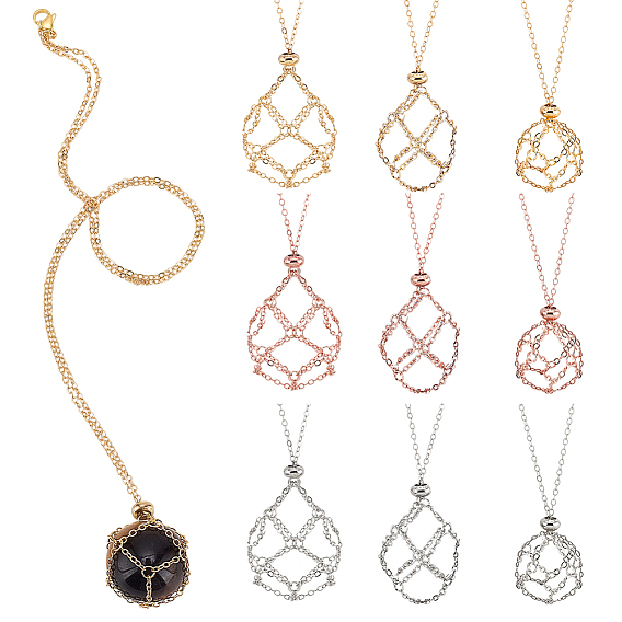 9 шт 3 цвета латунные макраме мешочки ожерелья, с 304 фурнитурой из нержавеющей стали