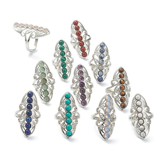 Adjustable Natural & Synthetic Gemstone Finger Rings, with Platinum Plated Brass Findings