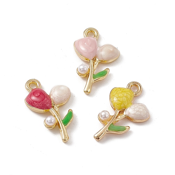 Alloy Enamel Pendants, Golden, Flower Charm