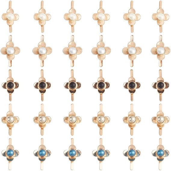 30pcs 5 clips de boucle de chaussure en fer de couleurs, avec perle d'imitation, pour les chaussures décoration, fleur, or et de lumière