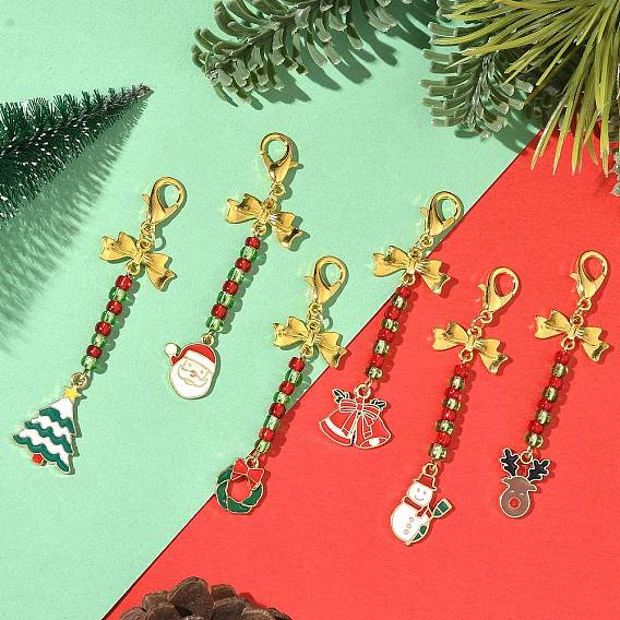 Рождественские украшения из сплава эмали, С шариками для семян и заклепками из лобстера сплава, разнообразные