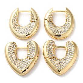 Brass Pave Cubic Zirconia Hoop Earrings for Women, Oval/Heart