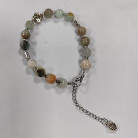 Bracelet de perles rondes en amazonite à fleurs naturelles