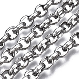 304 Stainless Steel Cable Chains, with Spool, Unwelded, Oval