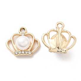 UV Plating Alloy Pendants, with Crystal Rhinestone and ABS Plastic Imitation Pearl, Crown Charms