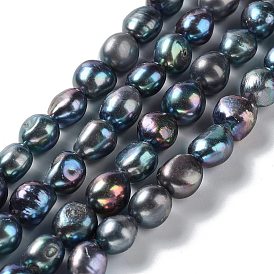 Natural Cultured Freshwater Pearl Beads Strands, Two Side Polished, Dyed, Grade 4A