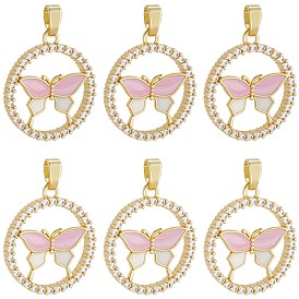6 шт. латунные эмалевые подвески с микропаве из кубических цирконий, подвески в виде кольца и бабочки, реальный 18 k позолоченный