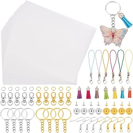 Набор ювелирных изделий diy, включая полимерную термоусадочную пленку, украшения из кисточки, мобильные планки, железные крючки для сережек и разрезные брелоки для ключей, сплав поворотный Lobster Claw застежками