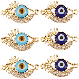 8 шт. 2 цвета стойка покрытие настоящее 18 позолоченная латунь микро паве прозрачный кубический цирконий соединительные подвески, глазные связи с лэмпворком от сглаза ручной работы, без кадмия и без свинца