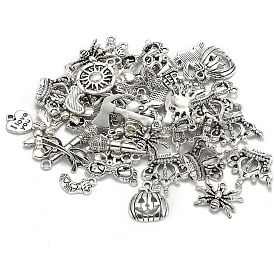 Mixed Shape Tibetan Style Alloy Pendants, 14~62x8~35x1.5~8mm, Hole: 1~4.5mm
