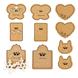 150шт 5 стили крафт-бумага серьги дисплей карты, с 5 металлическими стяжками из металлической проволоки, кот, прямоугольник, сердце и бабочка, разнообразные