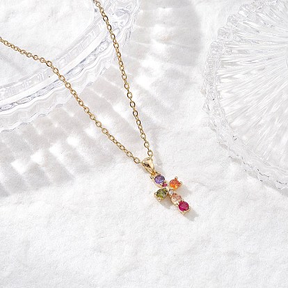 Латунный подвесной крест с разноцветными кубическими цирконами 304 ожерелья из нержавеющей стали с цепочкой для женщин