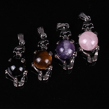 Gemstone Sphere Ball Pendants, Halloween Skeleton Metal Charms, Platinum