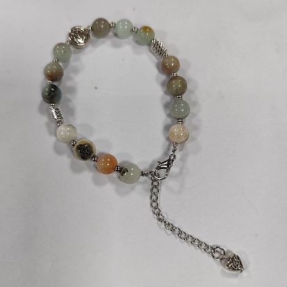 Bracelet de perles rondes en amazonite à fleurs naturelles