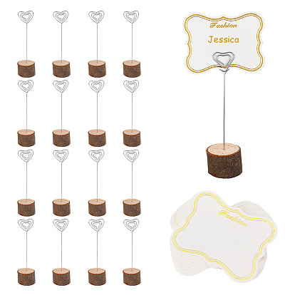 20шт. держатель для заметок из круглого дерева в деревенском стиле, спиральное сердце визитница фотодержатель, и 20шт. бумажные карточки для показа