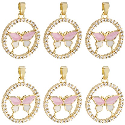 6 шт. латунные эмалевые подвески с микропаве из кубических цирконий, подвески в виде кольца и бабочки, реальный 18 k позолоченный