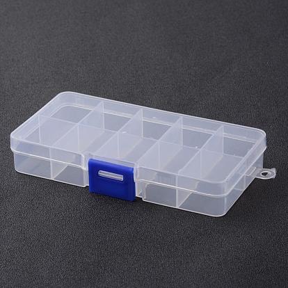 Estacionaria 10 compartimientos recipientes de almacenamiento rectángulo de plástico de talón, 13x6.8x2.1 cm