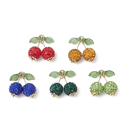 Подвески из полимерной глины ручной работы со стразами, вишня, с 304 открытыми соединительными кольцами из нержавеющей стали, колпачками и штифтами с плоской головкой, с прозрачными акриловыми подвесками