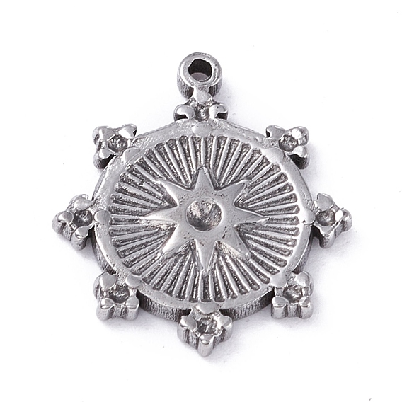 304 Edelstahl-Anhänger Strass-Cabochons, flach rund mit Stern