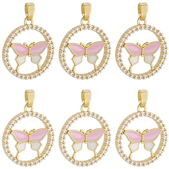 6 шт. латунные эмалевые подвески с микропаве из кубических цирконий, подвески в виде кольца и бабочки, реальный 18 k позолоченный