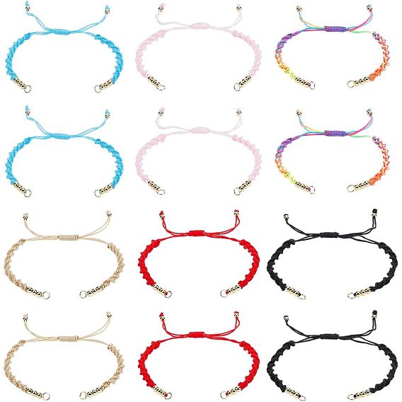 12шт 6 цвета полуготовые плетеные браслеты из нейлоновой нити, с прыжковых колец, для изготовления браслетов с регулируемым соединителем