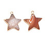 Natural Agate Pendants, with Light Gold Plated Iron Findings, Star, Dyed & Heated