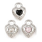 Alloy with Rhinestone Charms, Heart Charms, Rack Plating, Platinum