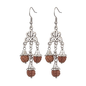 Natural Rudraksha Dangle Earrings, with 316 Surgical Stainless Steel Earring Hooks, Teardrop