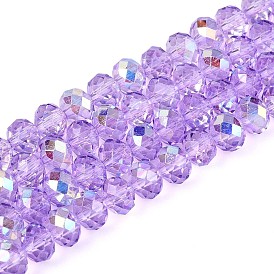 Transparent Glass Beads Strands, Rondelle, Half Plated, AB Color Plated, Faceted
