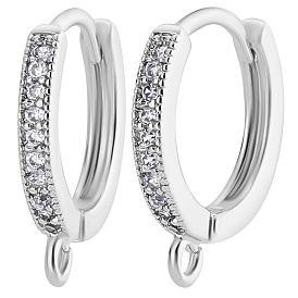 14 шт. латунная фурнитура для серег-кольцов из прозрачного кубического циркония с микропаве, с горизонтальной петлей