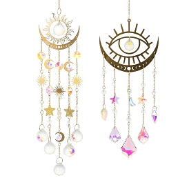 Décorations pendantes en cristal de quartz et en laiton, avec les accessoires en fer, oeil