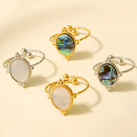 304 Открытые кольца-манжеты из нержавеющей стали с натуральными ракушками для женщин, круглые