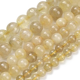 Природного золота Rutilated кварцевые нити бисера, круглые, окрашенная и подогревом