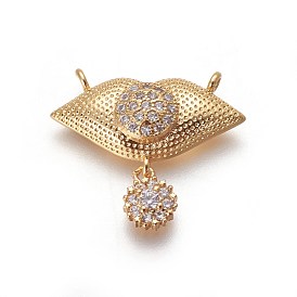 Brass Micro Pave Cubic Zirconia Pendants, Lips