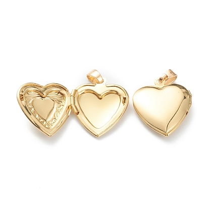 Brass Locket Pendants, Photo Frame Pendants for Necklaces, Long-Lasting Plated, Heart with Bowknot