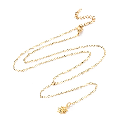 Brass Sun Pendant Lariat Necklace with Cable Chains for Women