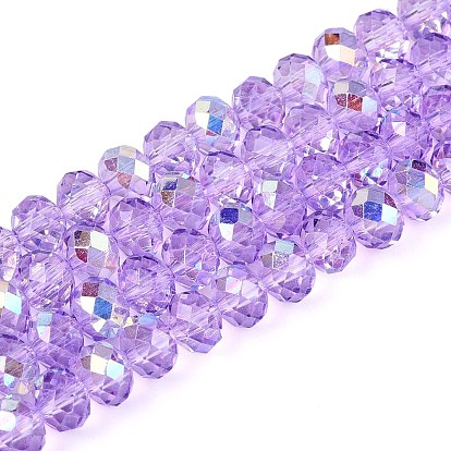 Transparent Glass Beads Strands, Rondelle, Half Plated, AB Color Plated, Faceted